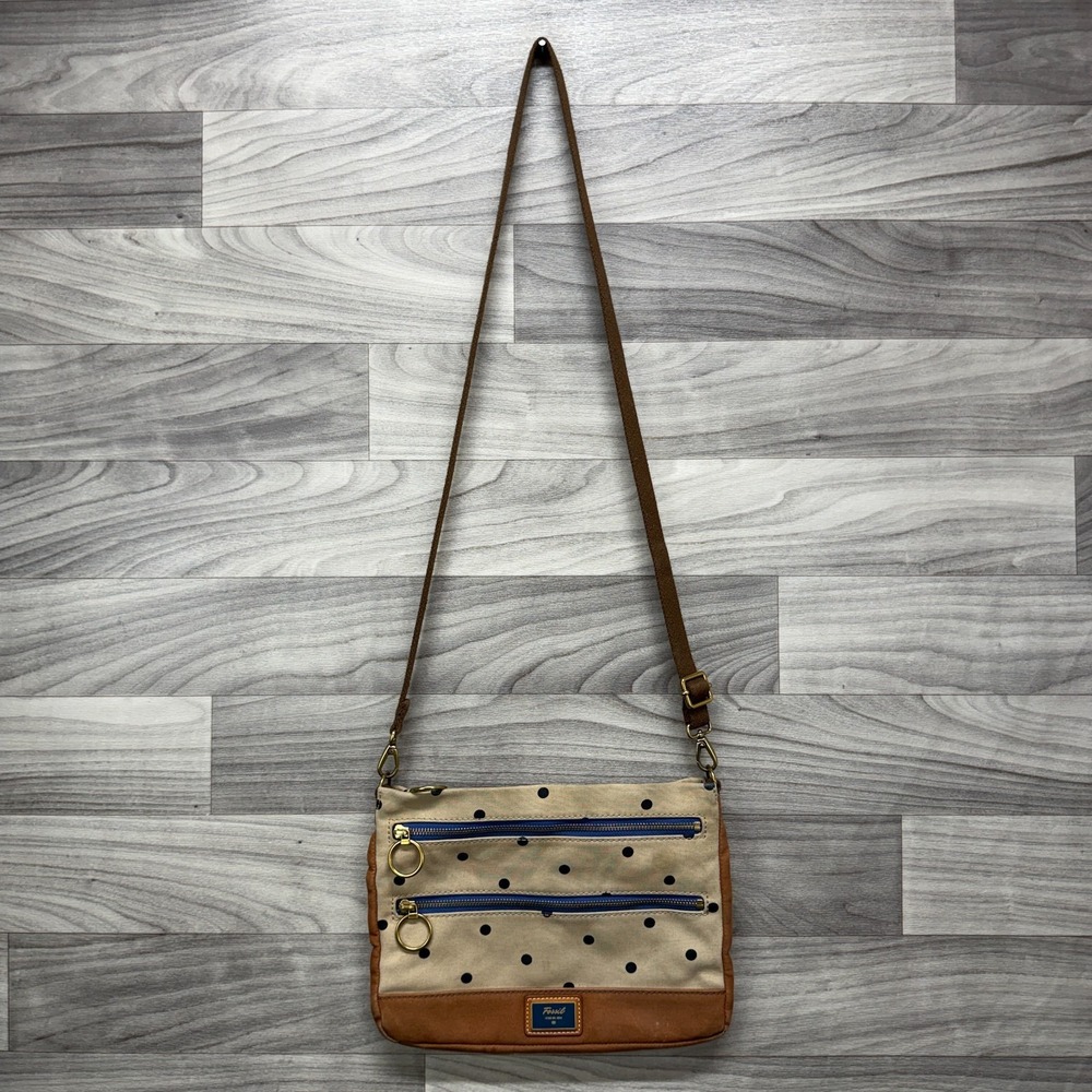 Fossil Crossbody HandBag Women's Brown Beige Polka Dot Classic Casual Travel